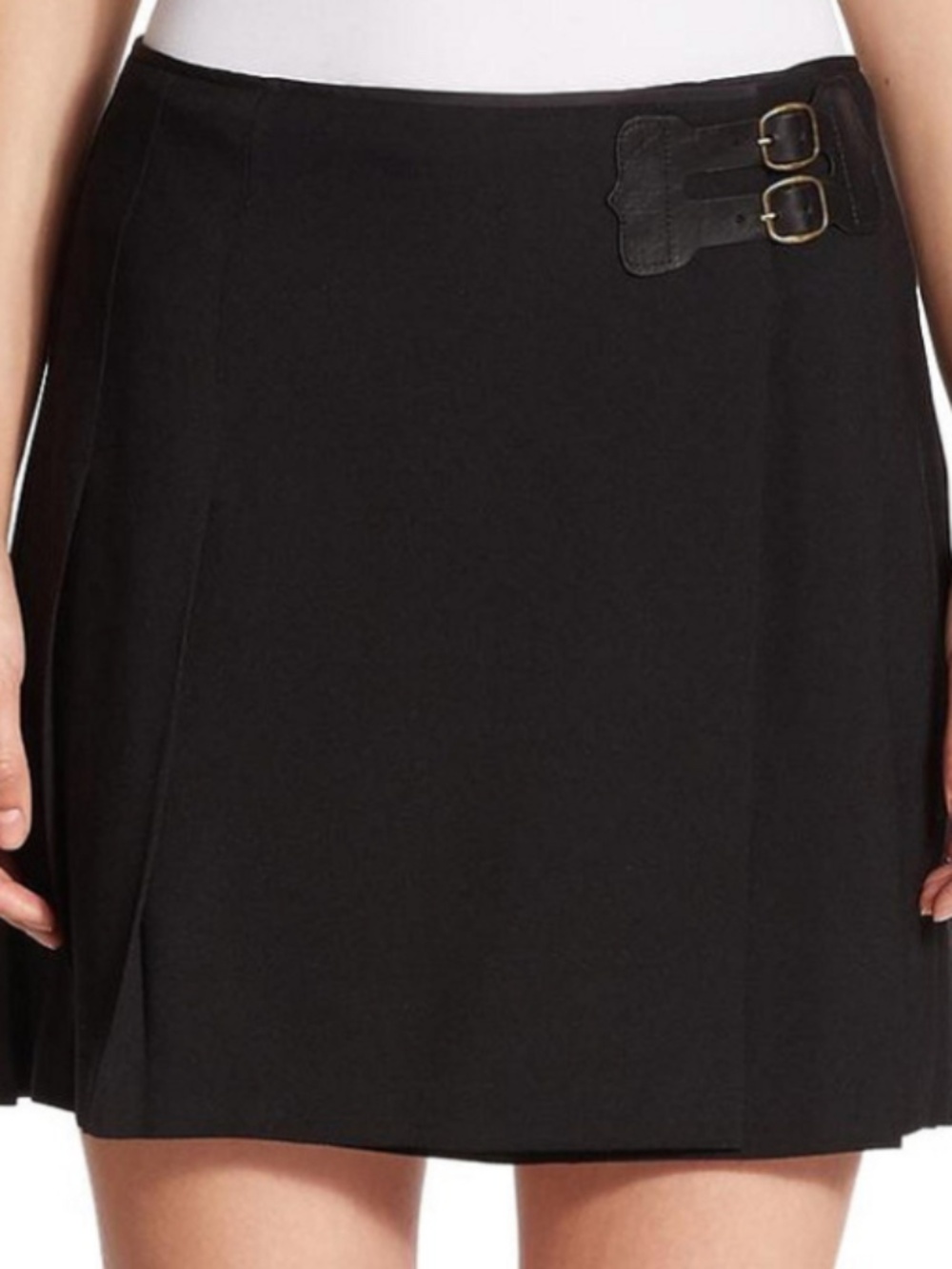 Polo Ralph Lauren Black Crepe Pleated Wrap Kilt Skirt